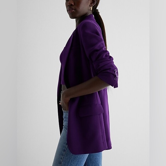 Express Stylist Cinch Waist Boyfriend Blazer - PURPLE - Medium - Picture 12 of 15